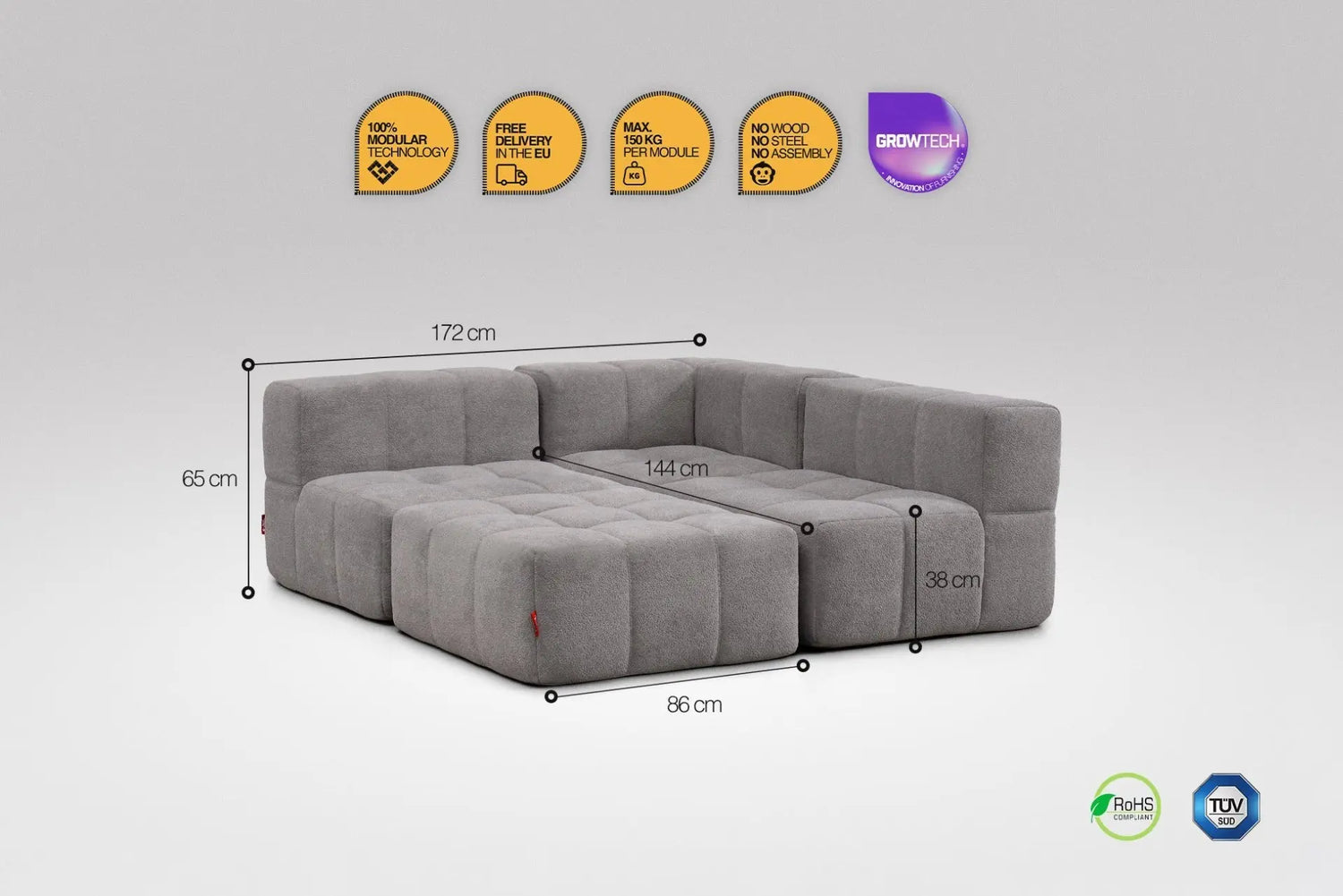 4 Teiliges Modulares Sofa – Grau Eeazi