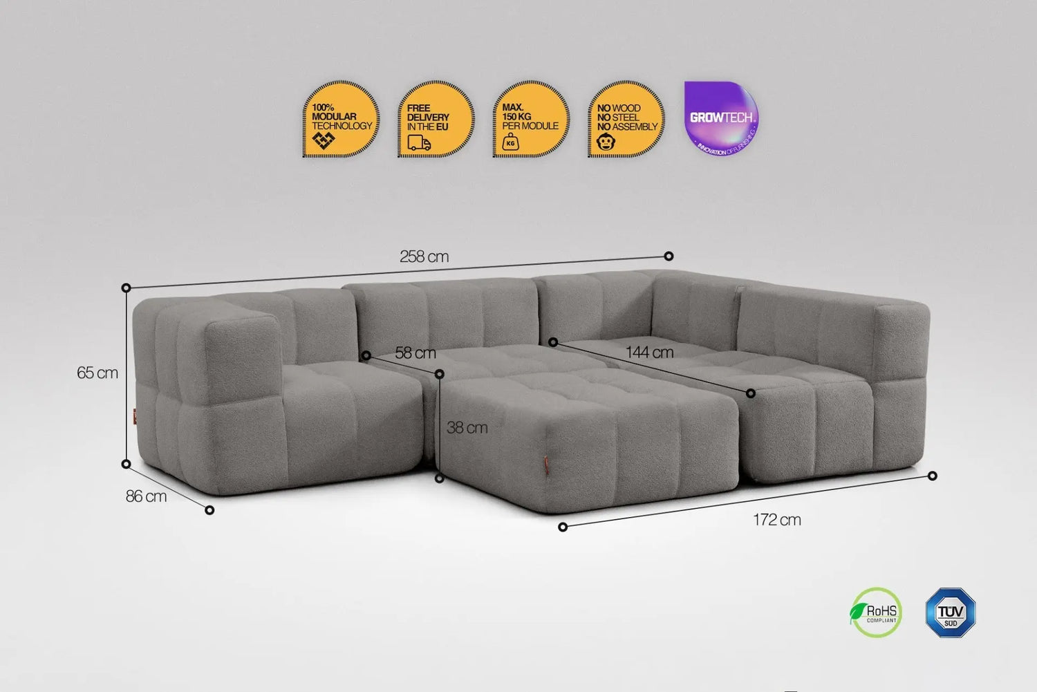 5 Teiliges Modulares Sofa – Grau Eeazi
