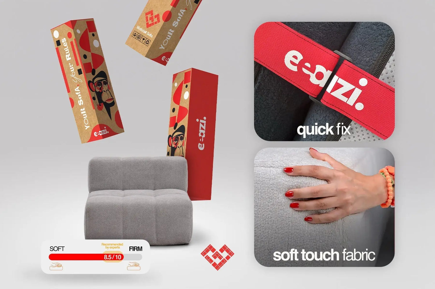 5 Teiliges Modulares Sofa – Grau Eeazi