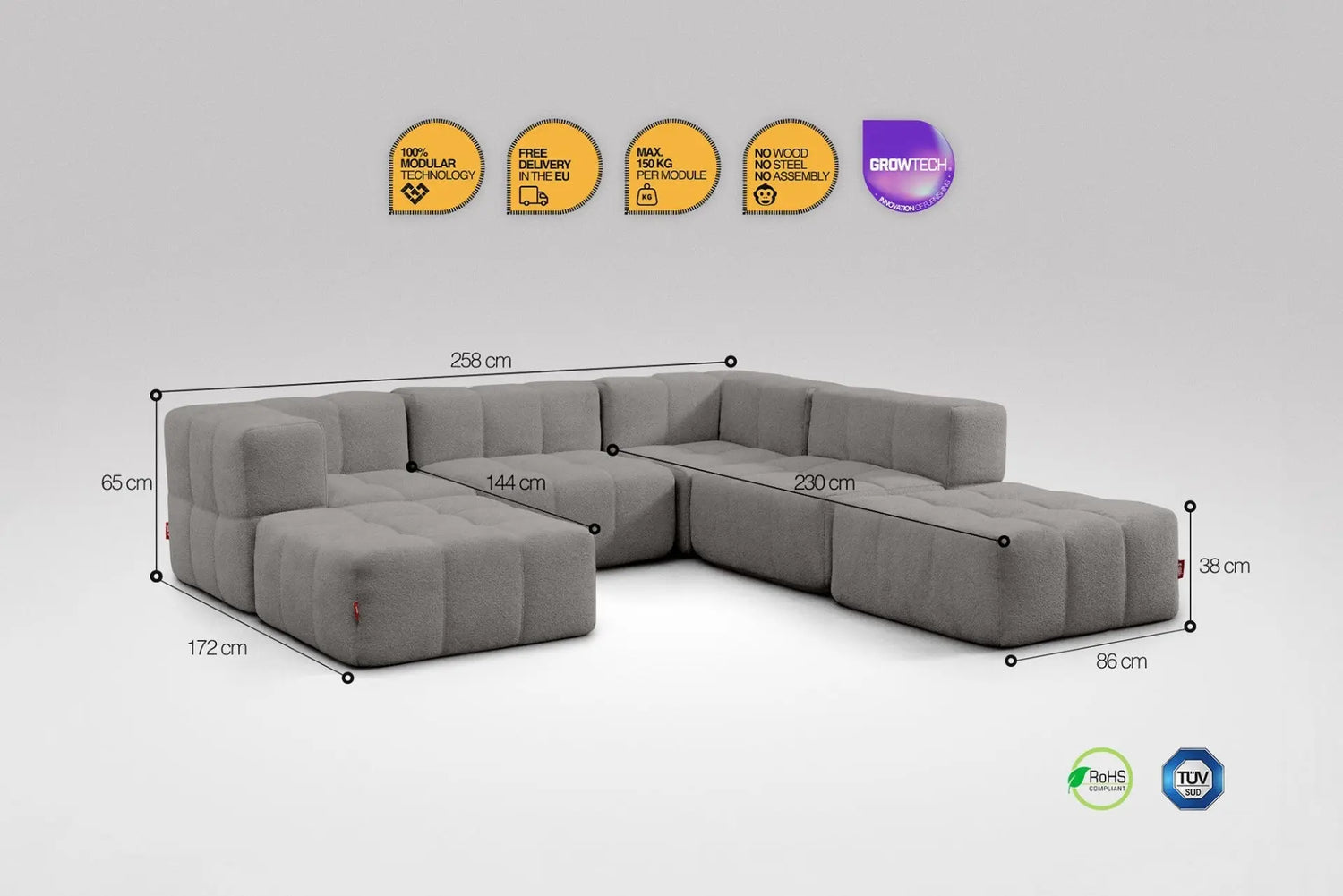 6 Teiliges Modulares Sofa – Grau Eeazi