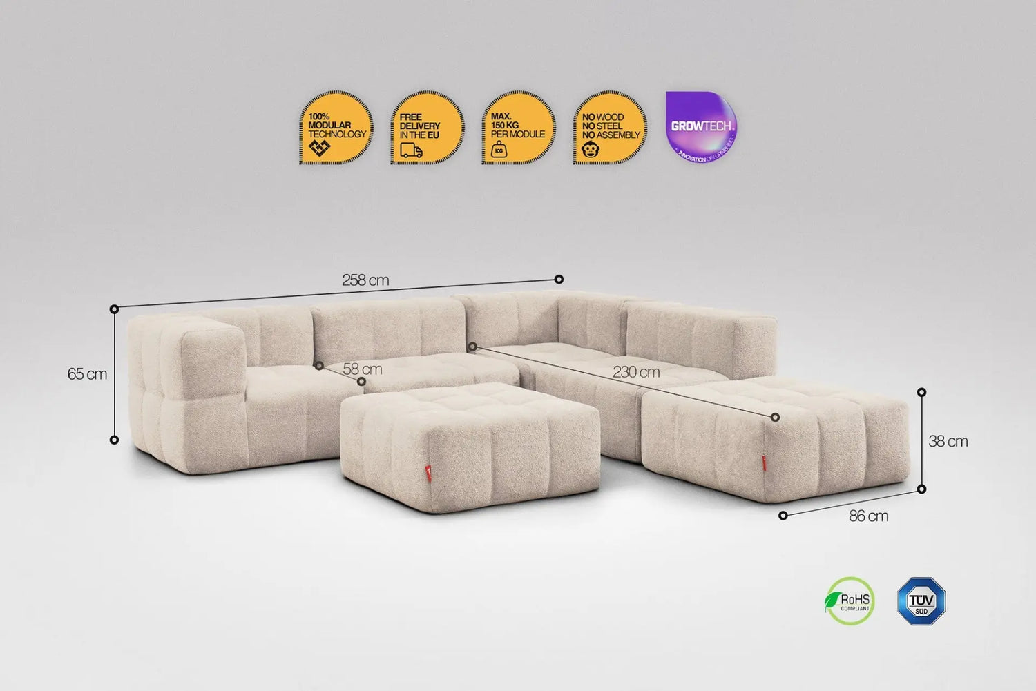 6 Teiliges Modulares Sofa – Beige Eeazi