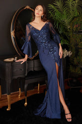 Long Bell Sleeve Lace & Satin Gown Tux-USA