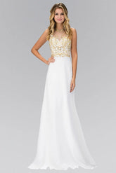 Jewel and Bead Embellished Long Dress with Back Cut Out Tux-USA