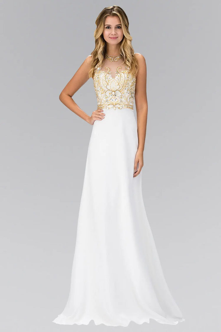 Jewel and Bead Embellished Long Dress with Back Cut Out Tux-USA