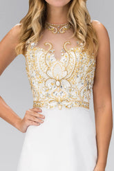 Jewel and Bead Embellished Long Dress with Back Cut Out Tux-USA