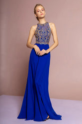 Jewel and Bead Embellished Long Dress with Back Cut Out Tux-USA